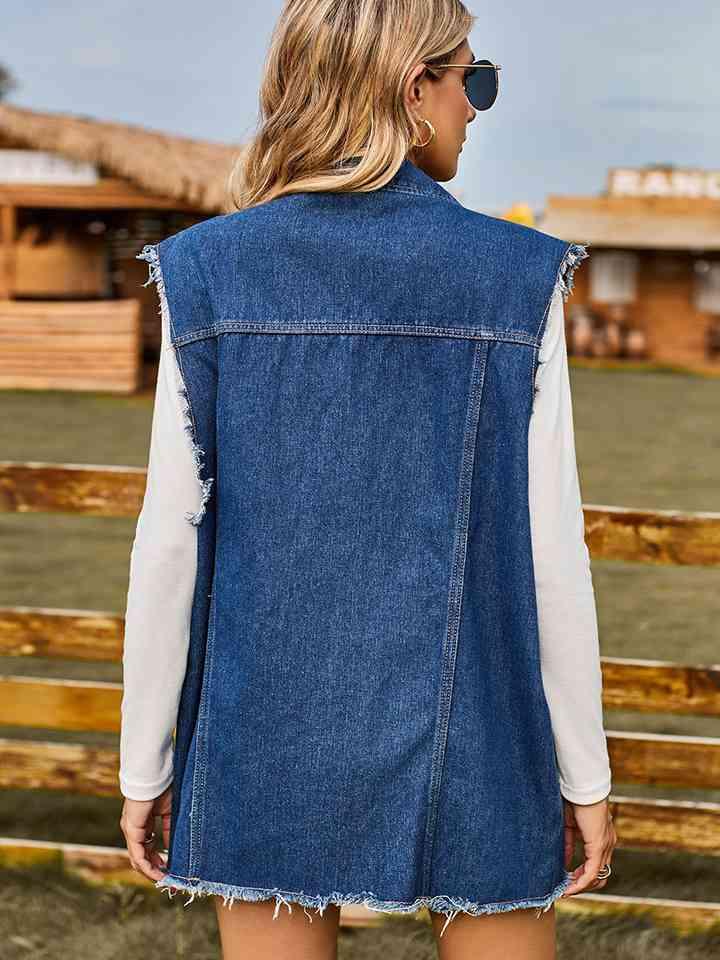 Distressed Sleeveless Denim Jacket - Immenzive