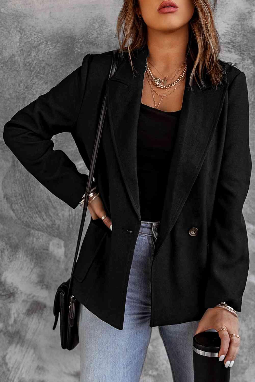 Double-Breasted Blazer with Pockets - Immenzive
