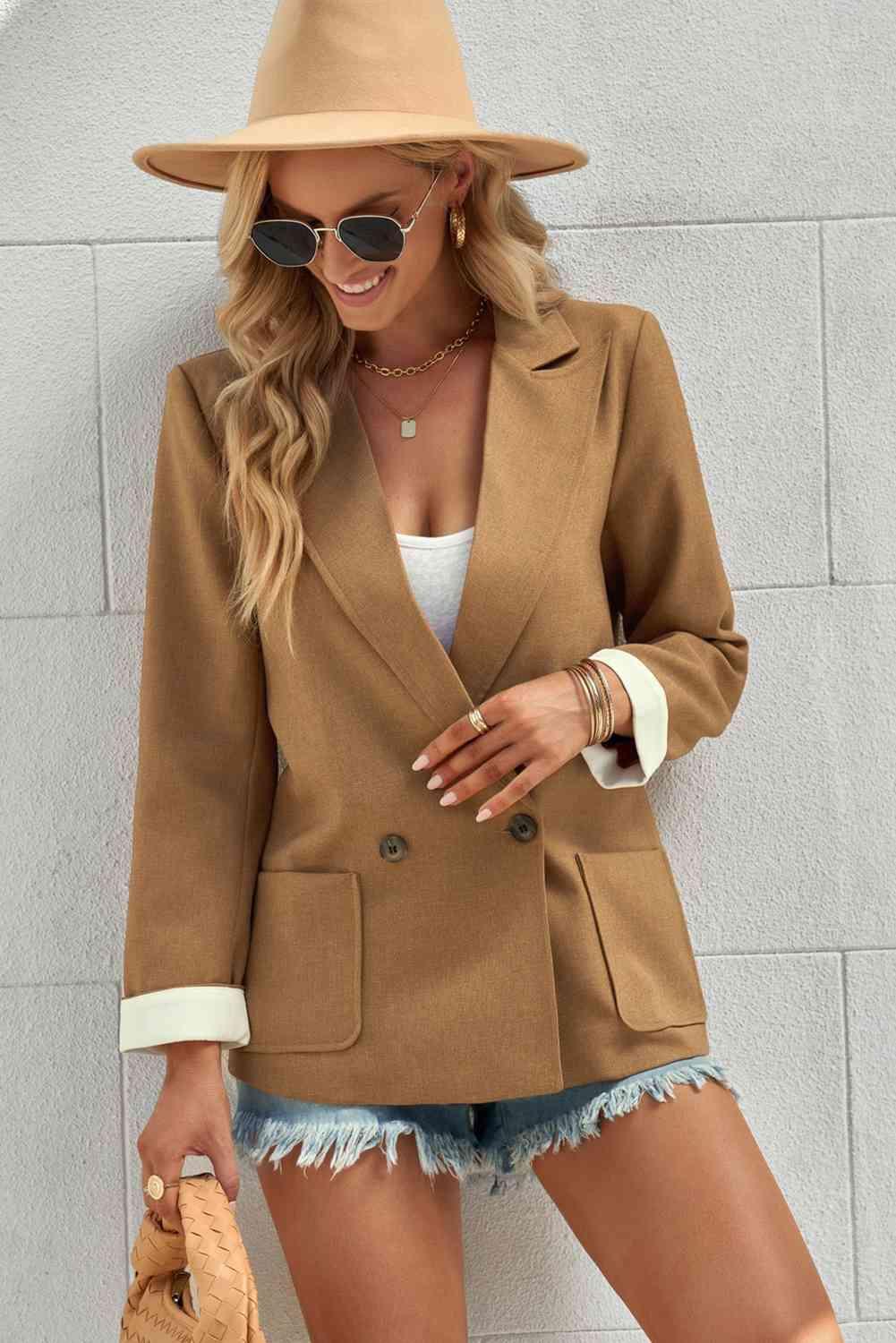 Double-Breasted Blazer with Pockets - Immenzive