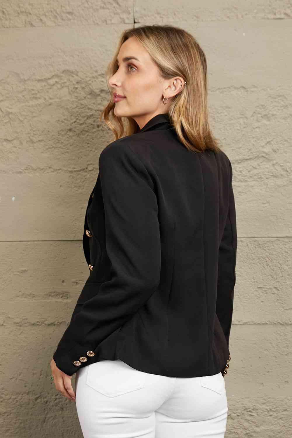 Double Take Double-Breasted Padded Shoulder Blazer - Immenzive
