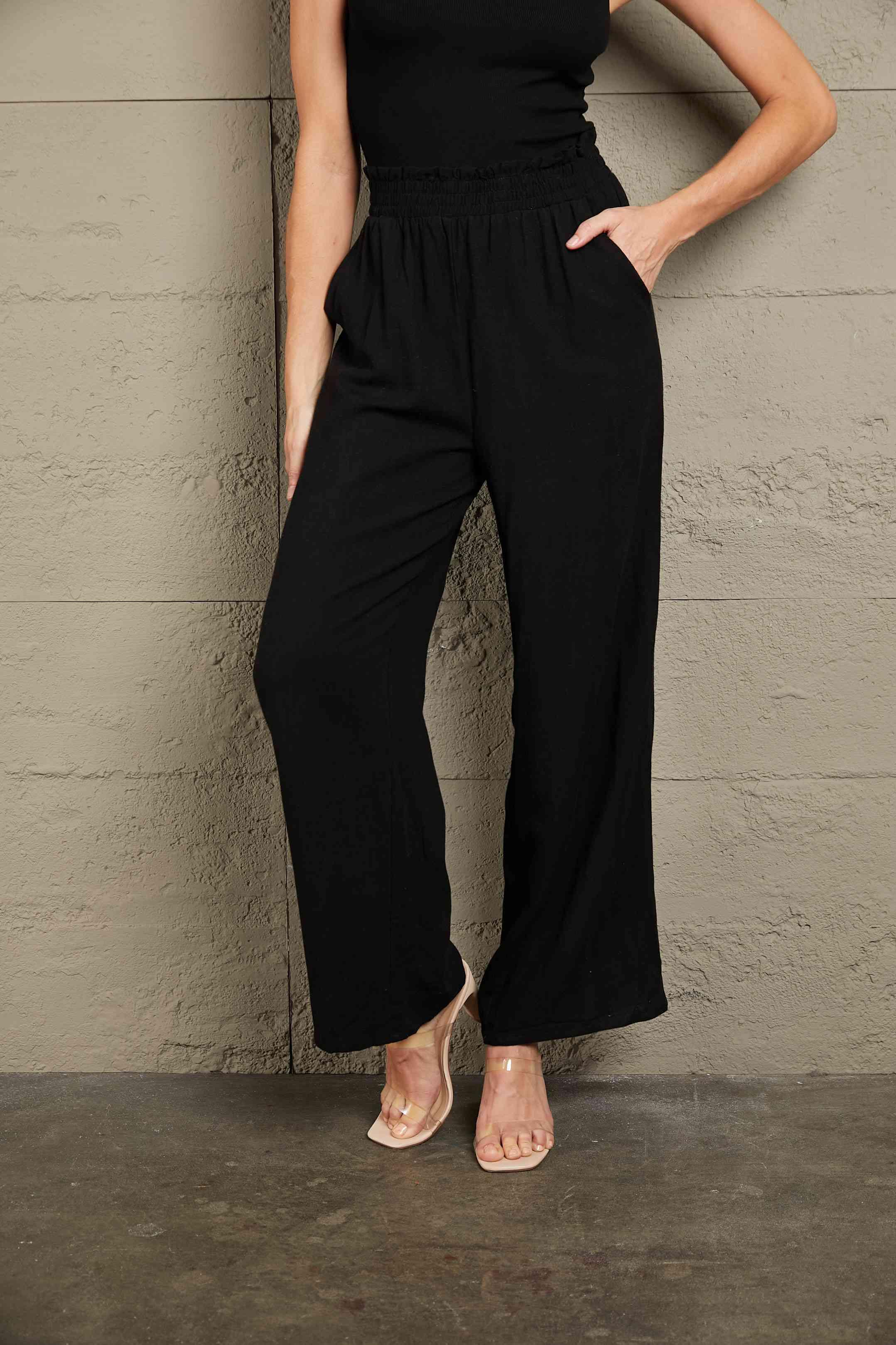 Double Take Elastic Waist Straight Leg Pants with Pockets - Immenzive