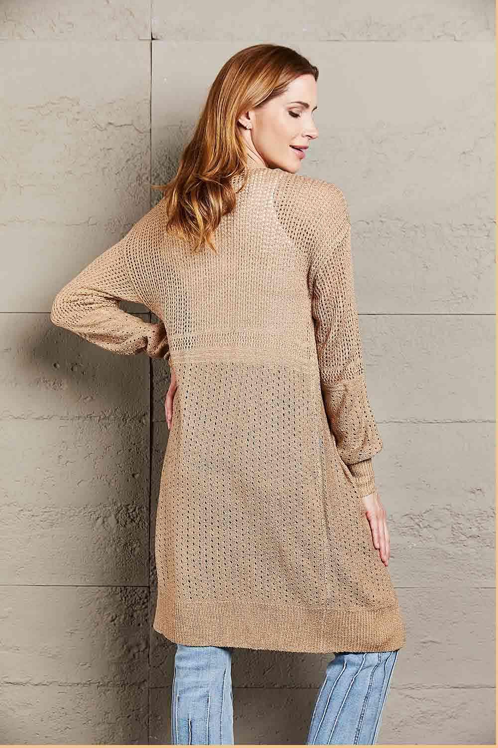 Double Take Openwork Dropped Shoulder Open Front Cardigan - Immenzive