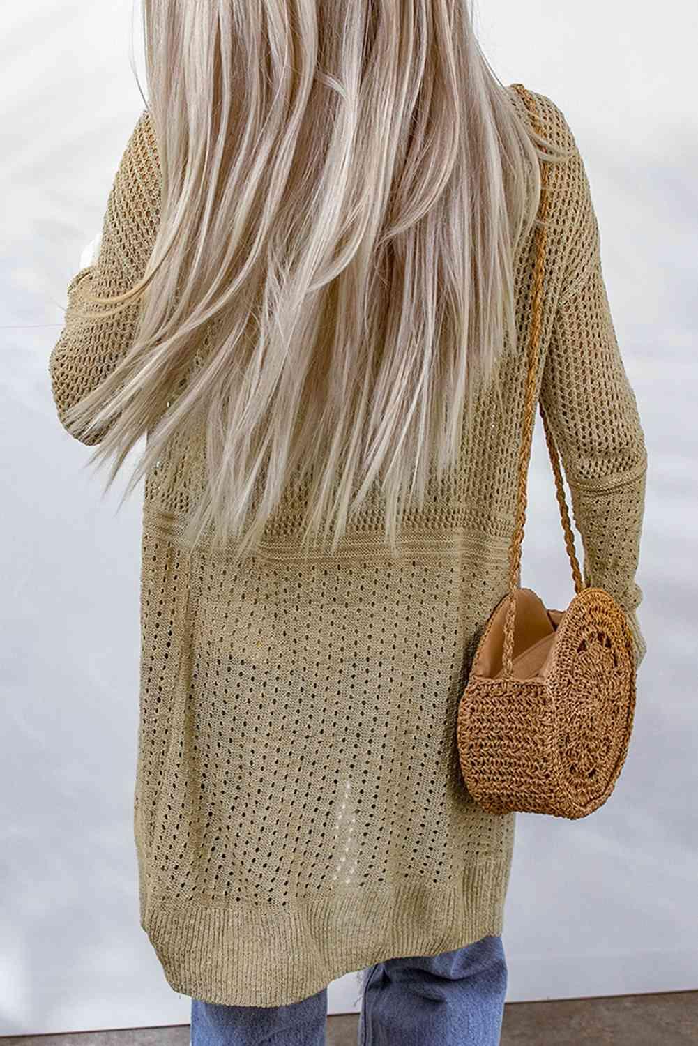 Double Take Openwork Dropped Shoulder Open Front Cardigan - Immenzive