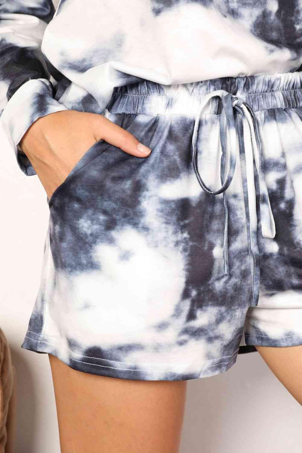Double Take Tie-Dye Round Neck Top and Shorts Lounge Set - Immenzive