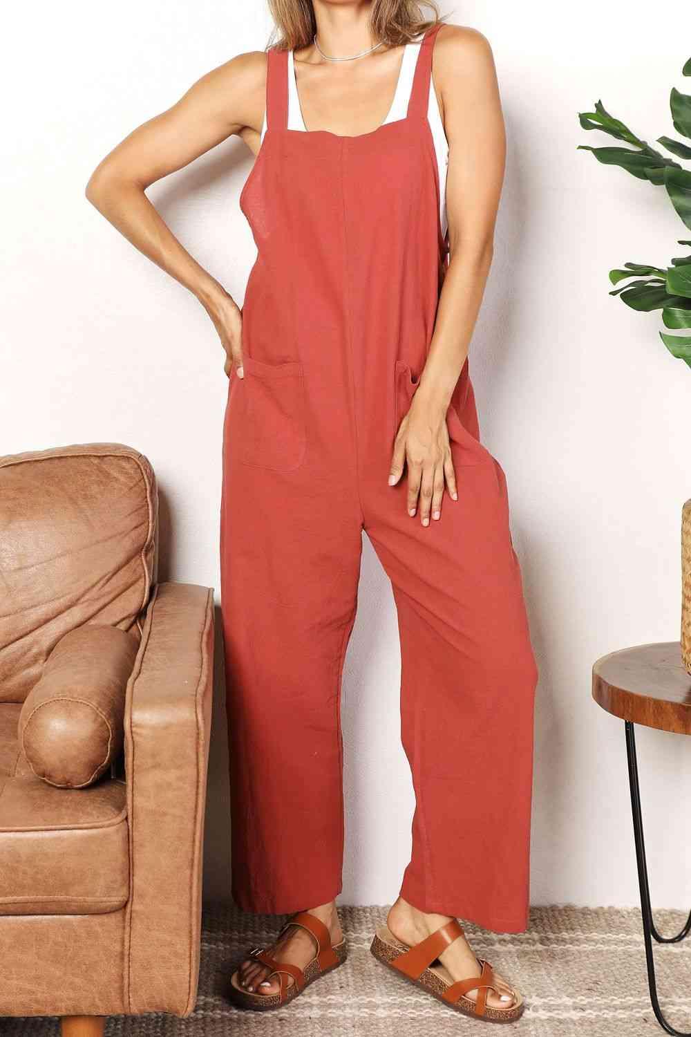 Double Take Wide Leg Overalls with Front Pockets - Immenzive