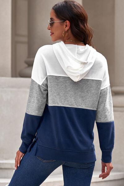 Drawstring Color Block Dropped Shoulder Hoodie - Immenzive