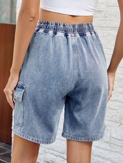 Drawstring Denim Shorts with Pockets - Immenzive