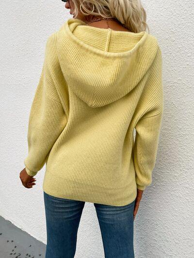 Drawstring Dropped Shoulder Hooded Sweater - Immenzive