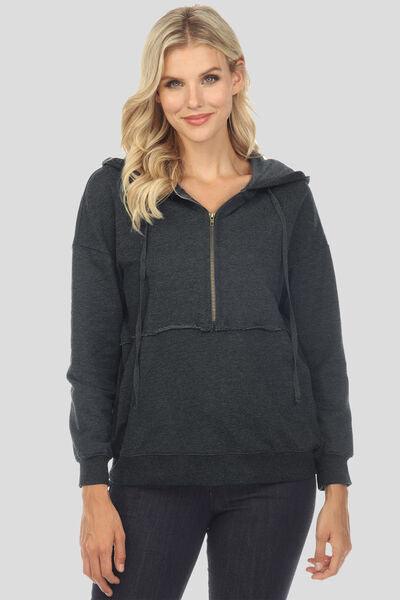 Drawstring Half Zip Dropped Shoulder Hoodie - Immenzive