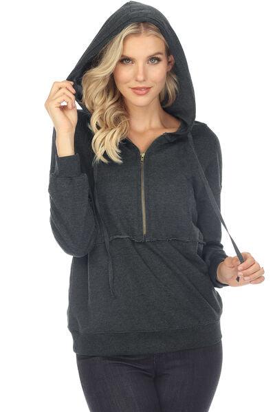 Drawstring Half Zip Dropped Shoulder Hoodie - Immenzive