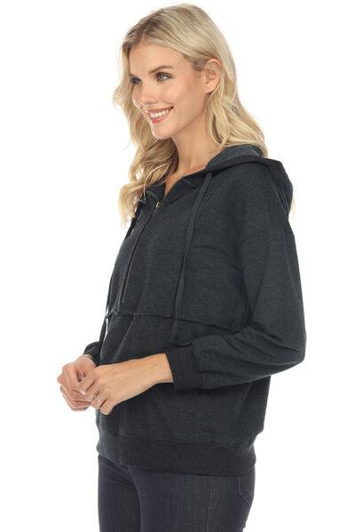 Drawstring Half Zip Dropped Shoulder Hoodie - Immenzive