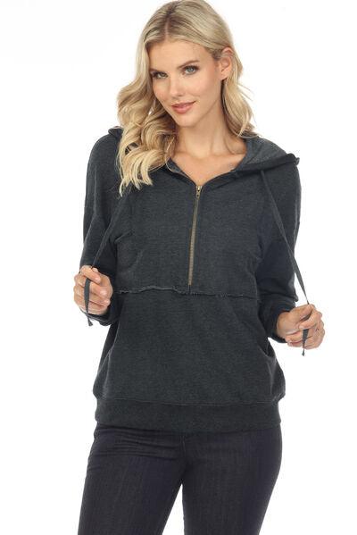 Drawstring Half Zip Dropped Shoulder Hoodie - Immenzive