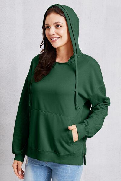 Drawstring Kangaroo Pocket Dropped Shoulder Hoodie - Immenzive