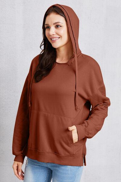 Drawstring Kangaroo Pocket Dropped Shoulder Hoodie - Immenzive