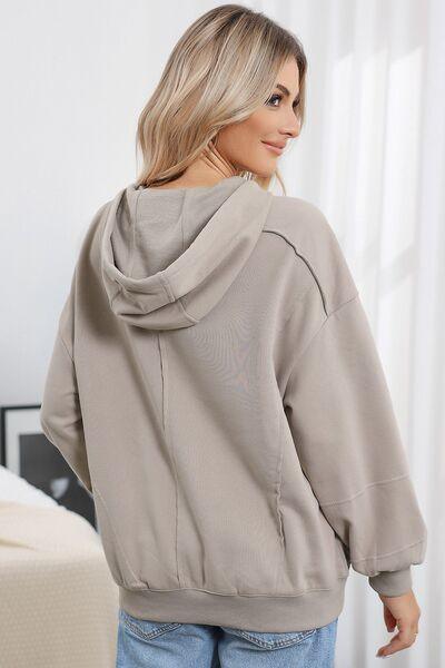 Drawstring Long Sleeve Hoodie - Immenzive