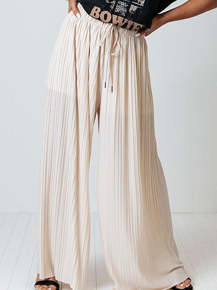 Drawstring Pleated Wide Leg Pants - Immenzive