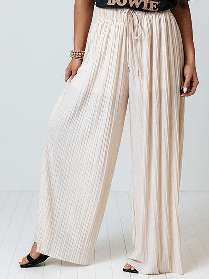 Drawstring Pleated Wide Leg Pants - Immenzive