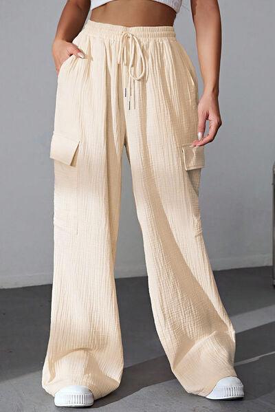 Drawstring Pocketed Wide Leg Pants - Immenzive