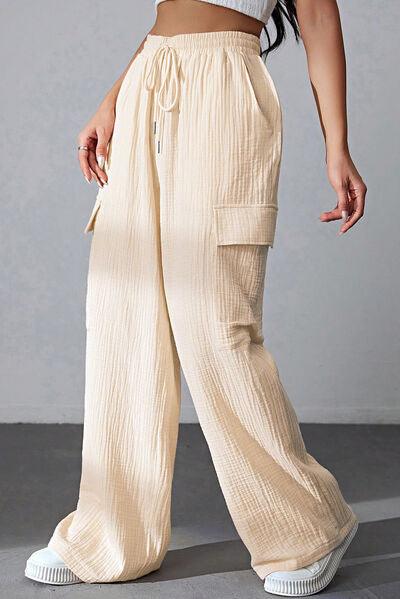 Drawstring Pocketed Wide Leg Pants - Immenzive