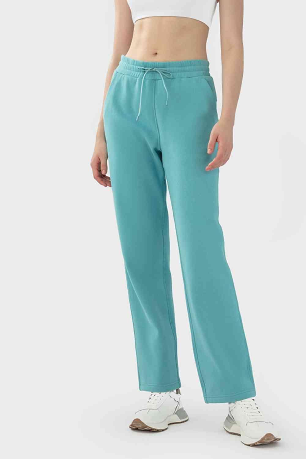 Drawstring Waist Sports Pants with Pockets - Immenzive