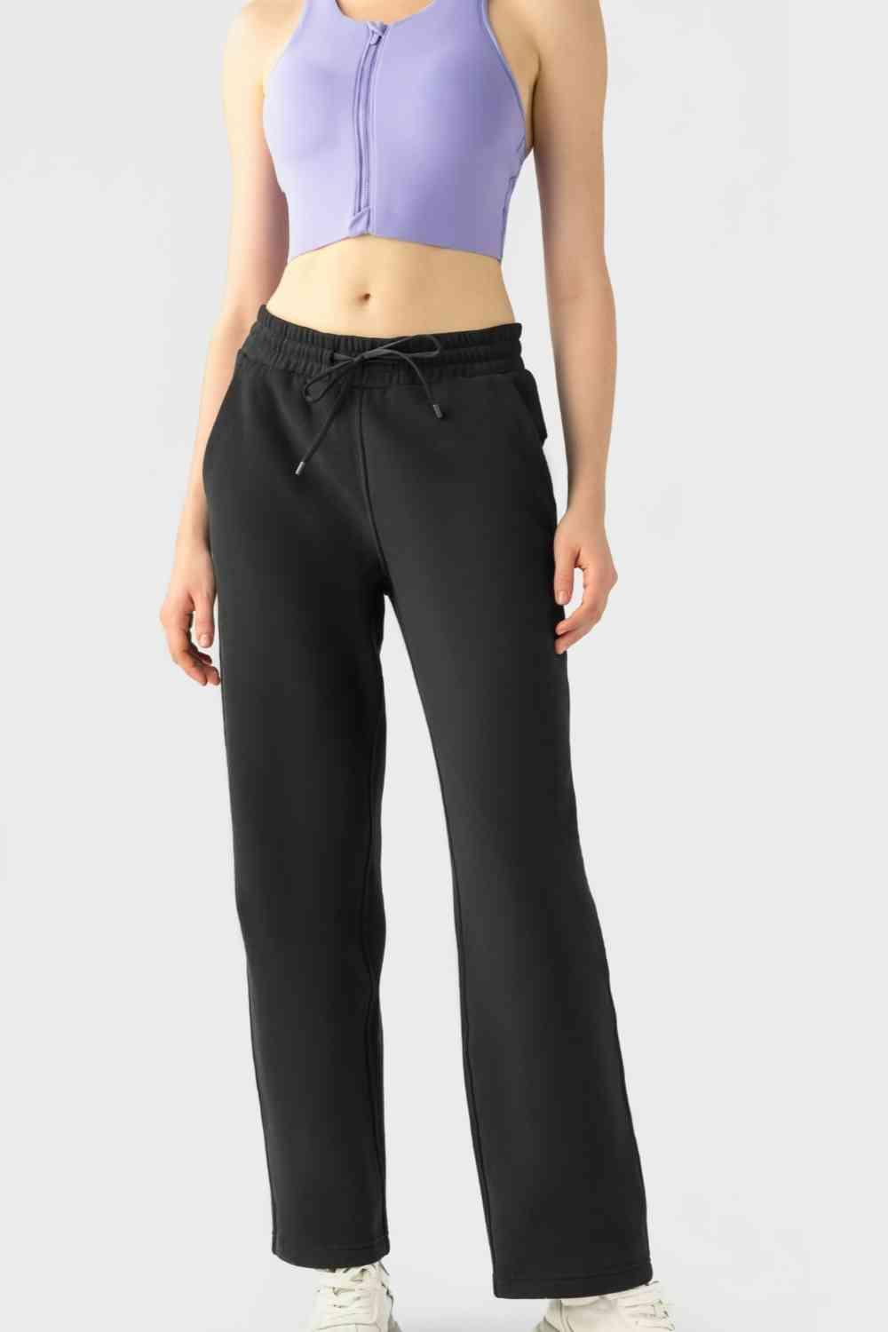 Drawstring Waist Sports Pants with Pockets - Immenzive