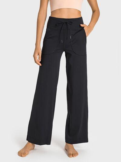 Drawstring Waist Wide Leg Sports Pants with Pockets - Immenzive