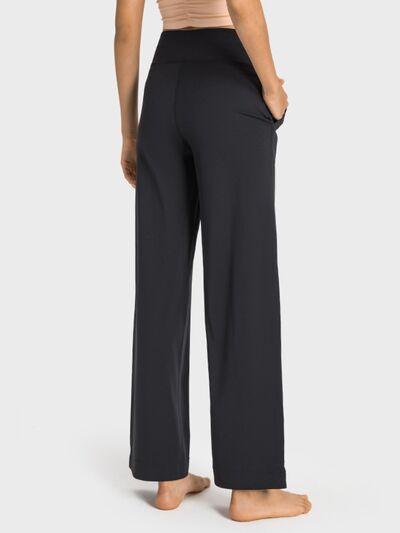 Drawstring Waist Wide Leg Sports Pants with Pockets - Immenzive