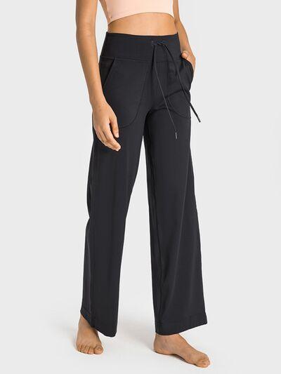 Drawstring Waist Wide Leg Sports Pants with Pockets - Immenzive