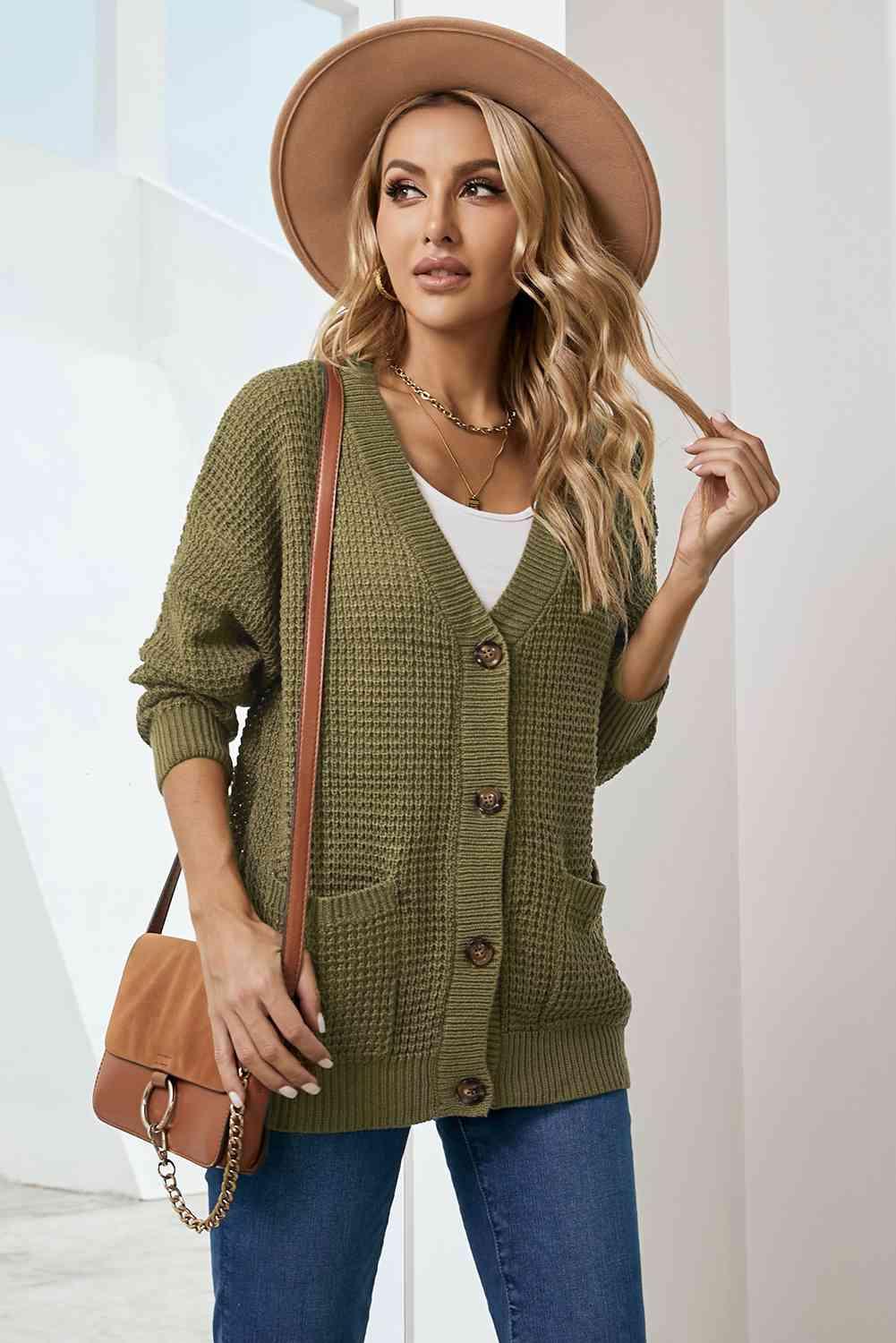 Drop Shoulder Button Down Pocketed Cardigan - Immenzive