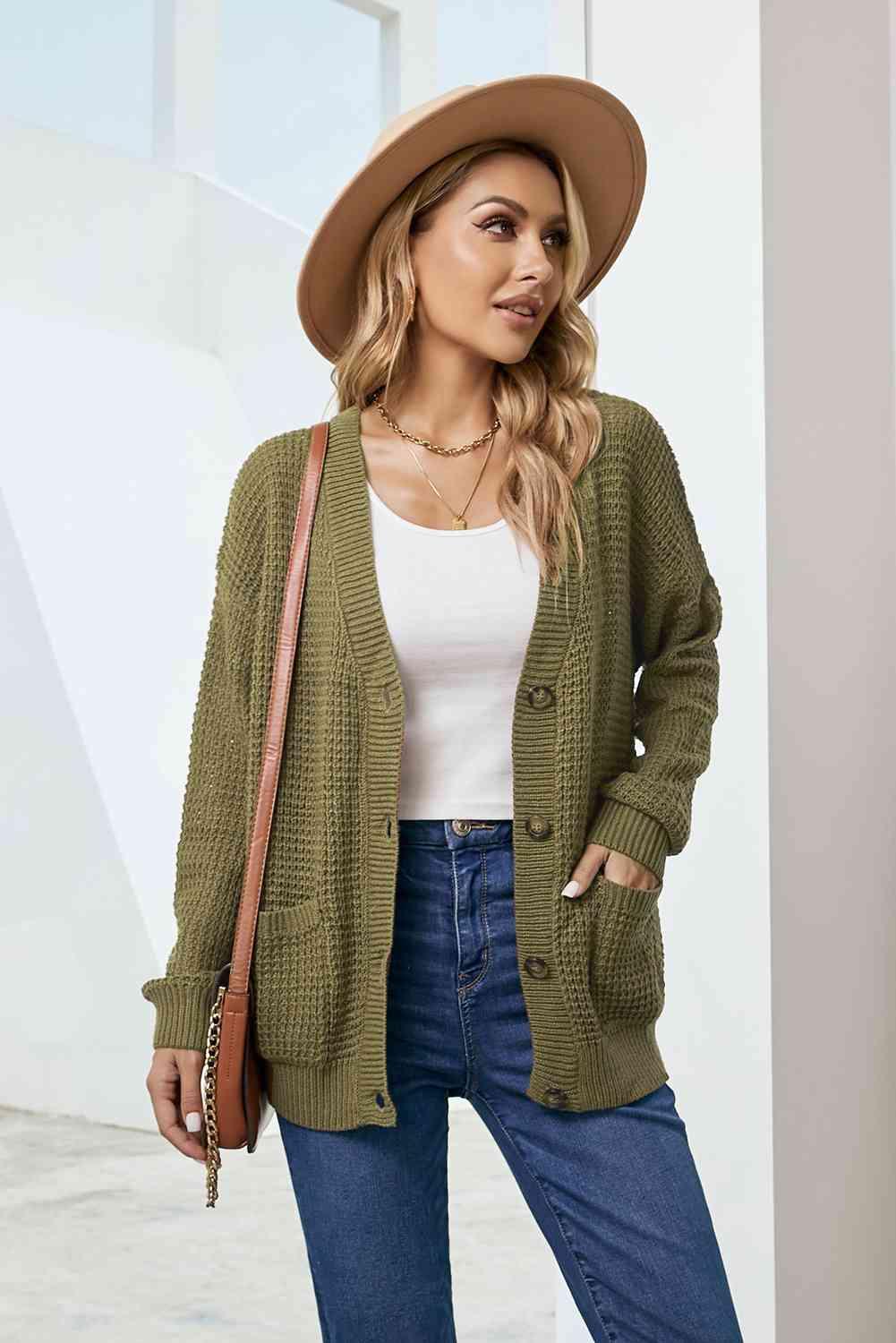 Drop Shoulder Button Down Pocketed Cardigan - Immenzive