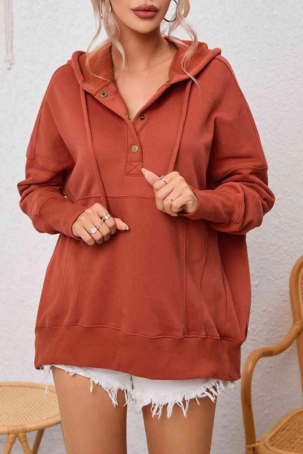 Dropped Shoulder Buttoned Hoodie - Immenzive