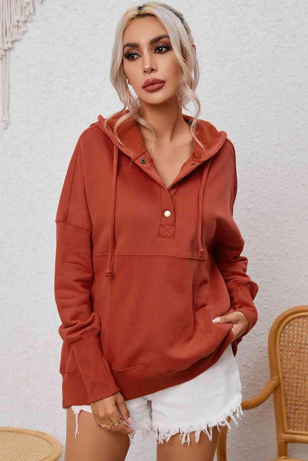 Dropped Shoulder Buttoned Hoodie - Immenzive