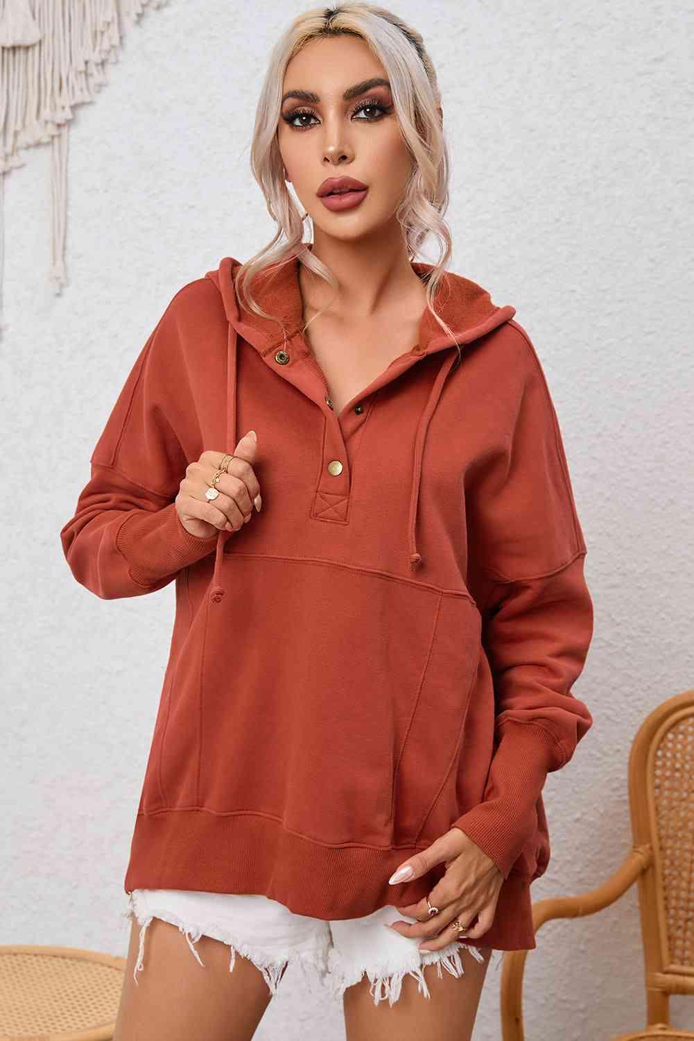 Dropped Shoulder Buttoned Hoodie - Immenzive