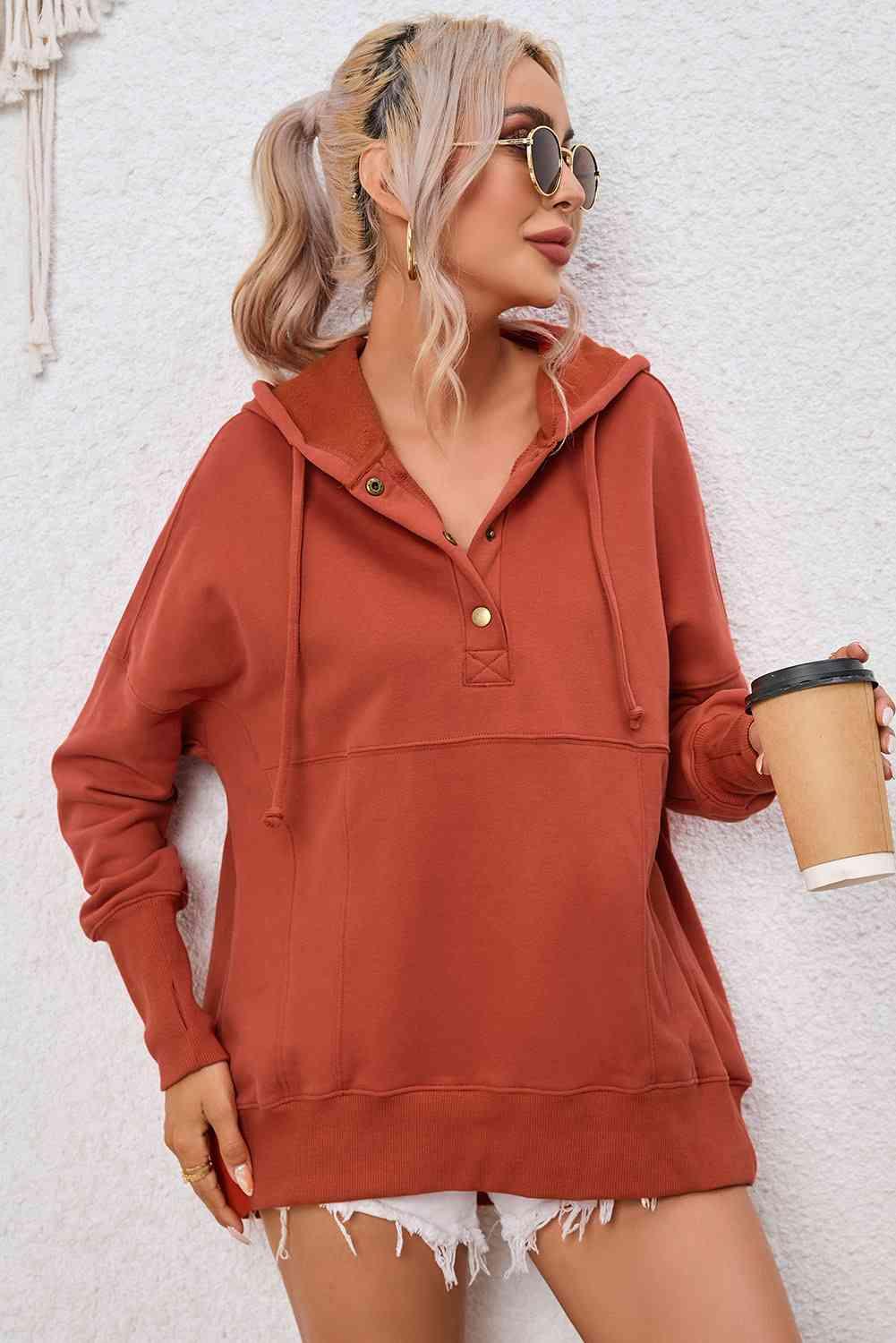 Dropped Shoulder Buttoned Hoodie - Immenzive