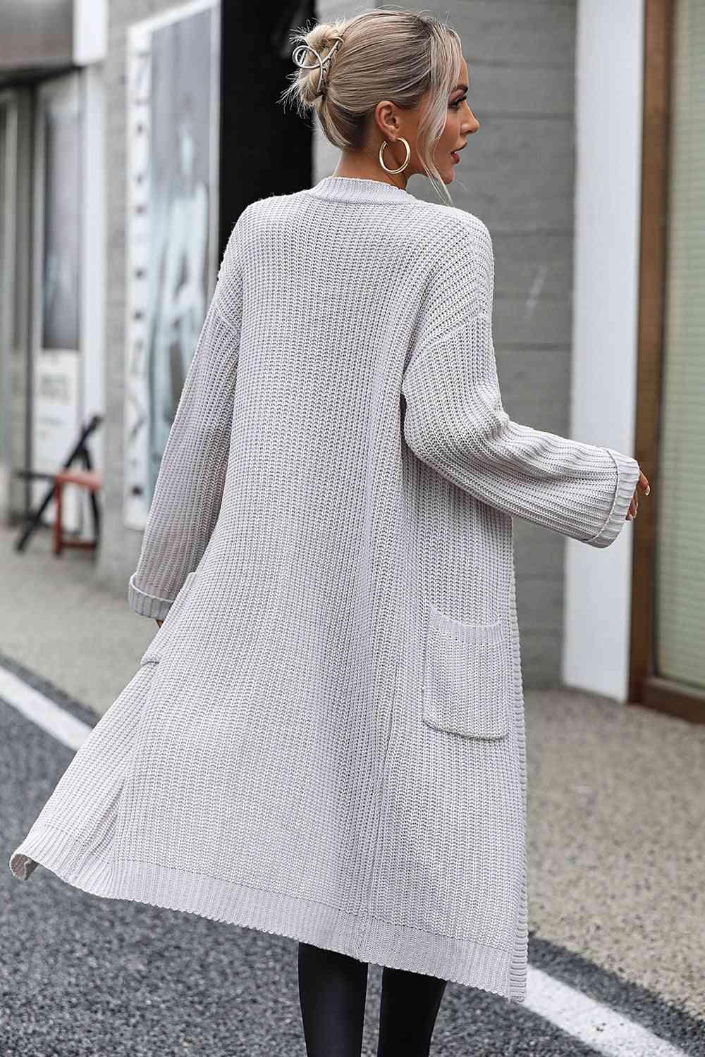 Dropped Shoulder Long Sleeve Cardigan with Pocket - Immenzive