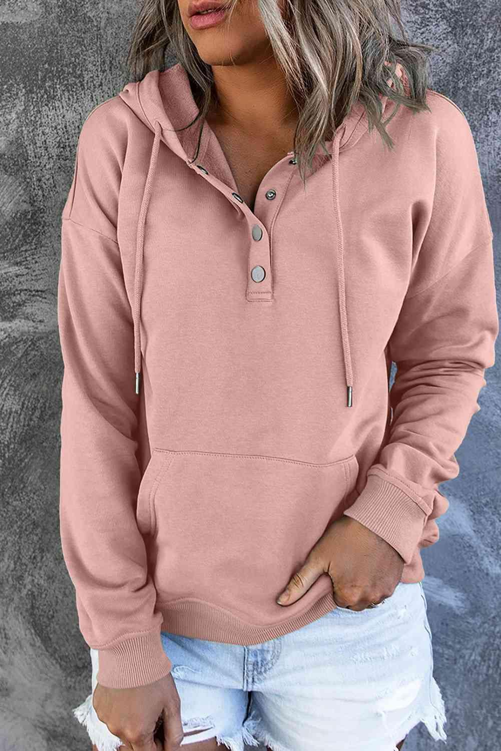 Dropped Shoulder Long Sleeve Hoodie with Pocket - Immenzive