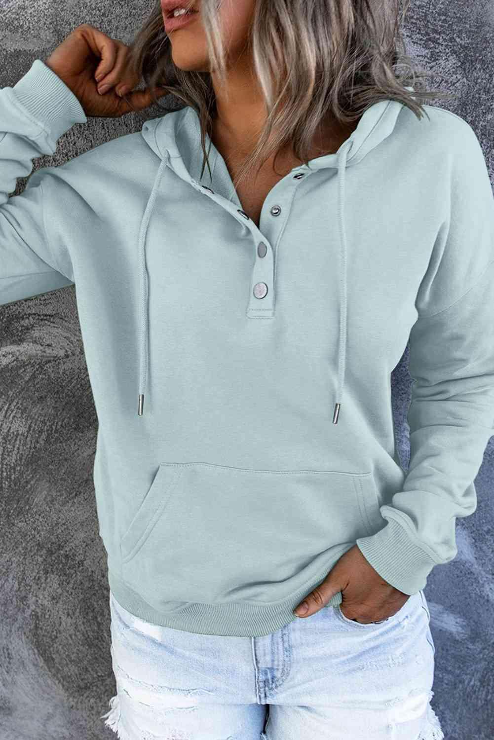 Dropped Shoulder Long Sleeve Hoodie with Pocket - Immenzive