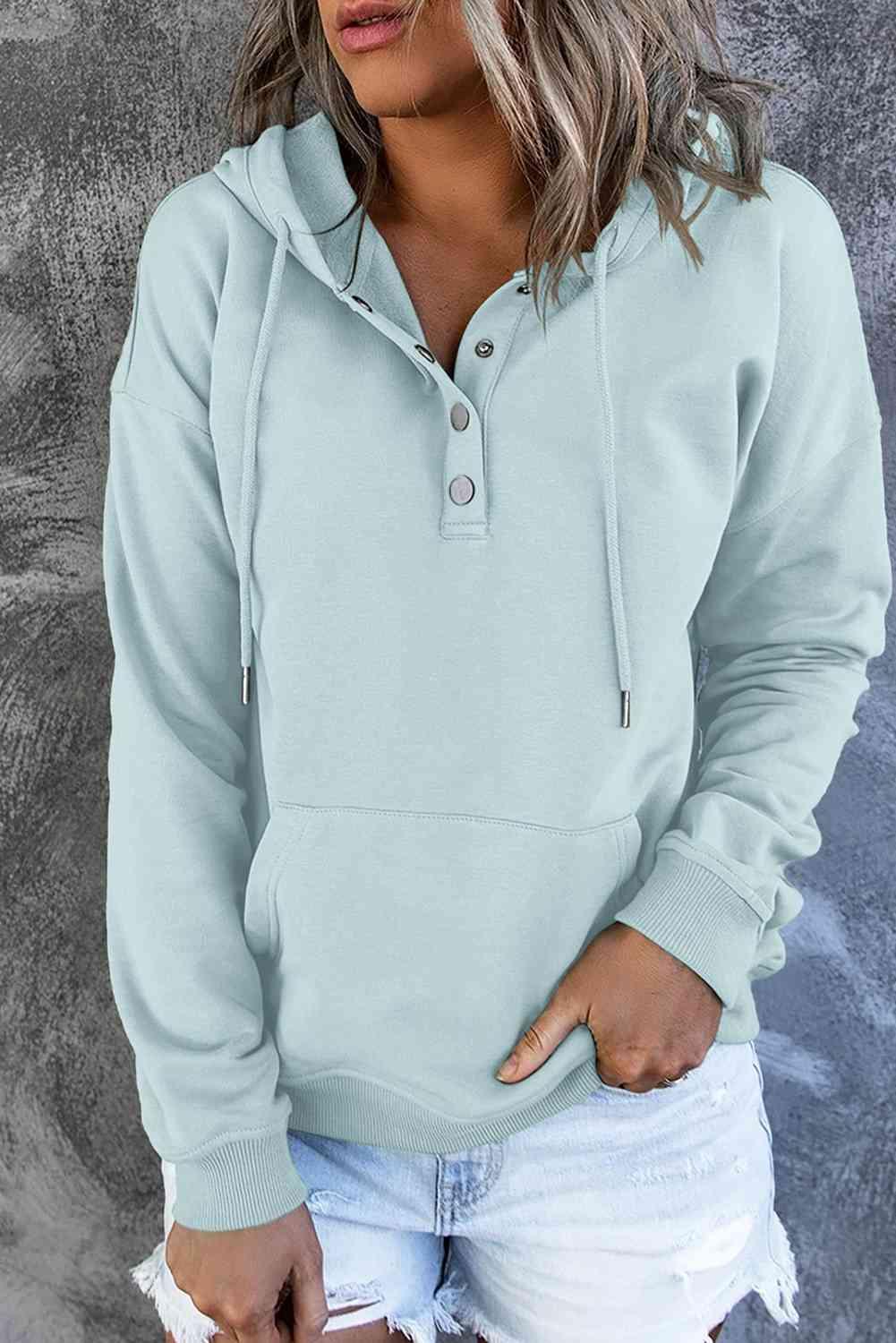 Dropped Shoulder Long Sleeve Hoodie with Pocket - Immenzive