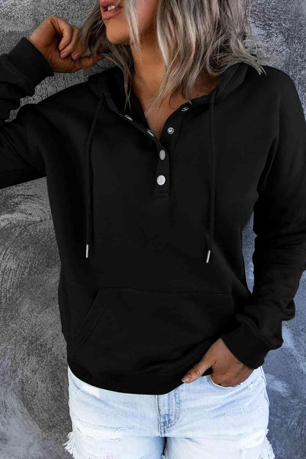 Dropped Shoulder Long Sleeve Hoodie with Pocket - Immenzive