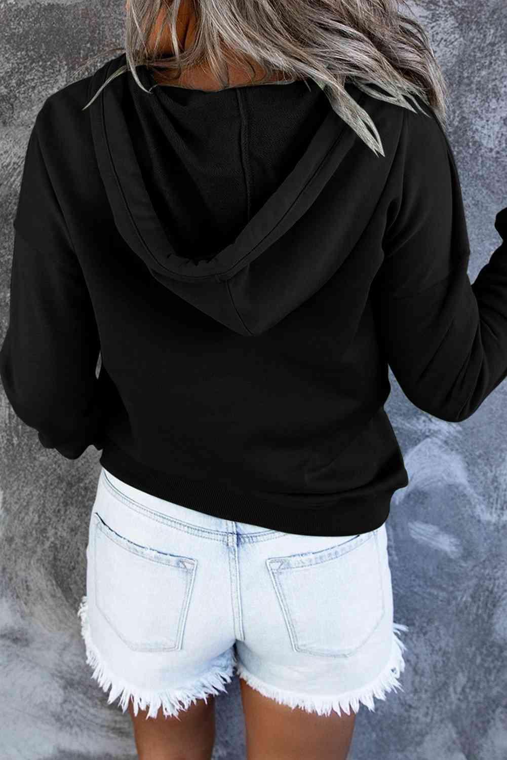 Dropped Shoulder Long Sleeve Hoodie with Pocket - Immenzive