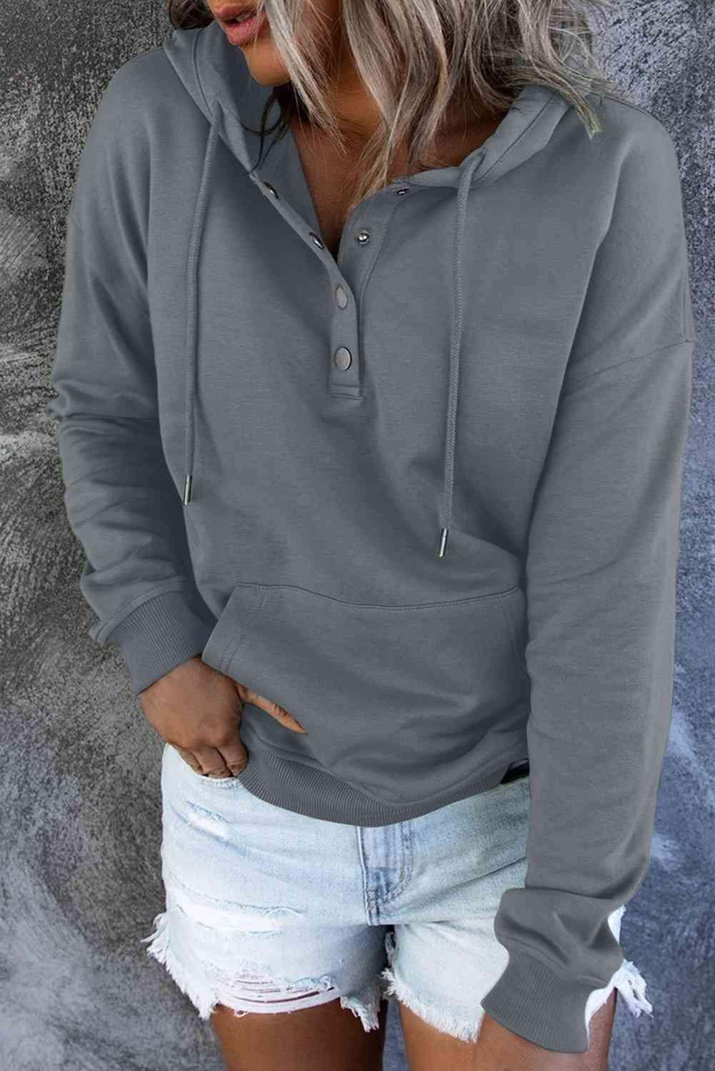 Dropped Shoulder Long Sleeve Hoodie with Pocket - Immenzive