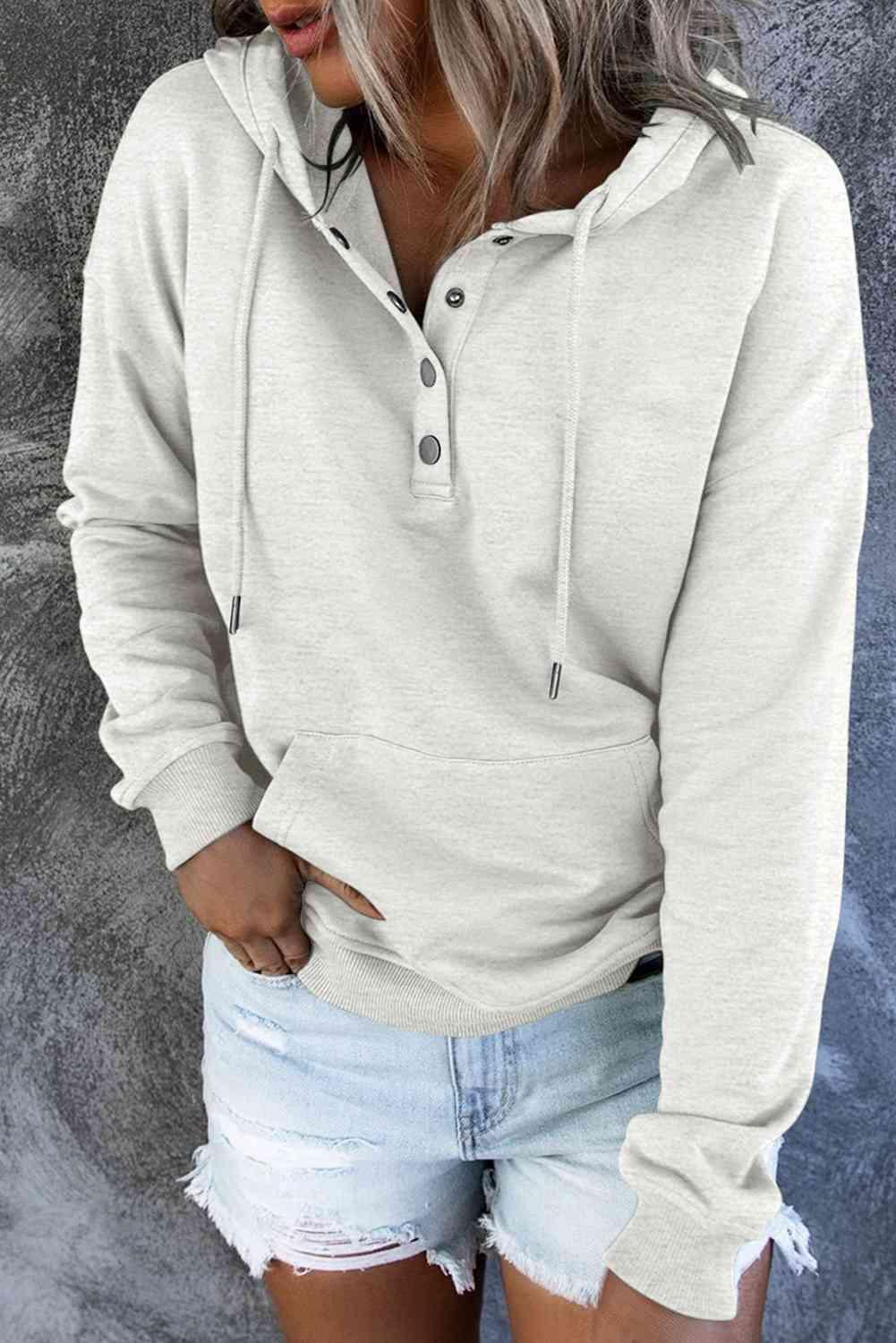 Dropped Shoulder Long Sleeve Hoodie with Pocket - Immenzive