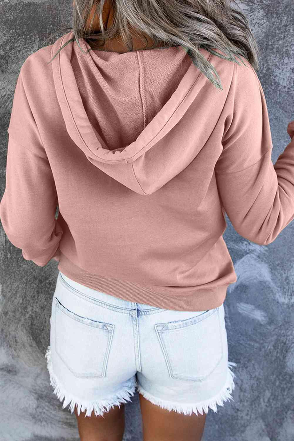 Dropped Shoulder Long Sleeve Hoodie with Pocket - Immenzive