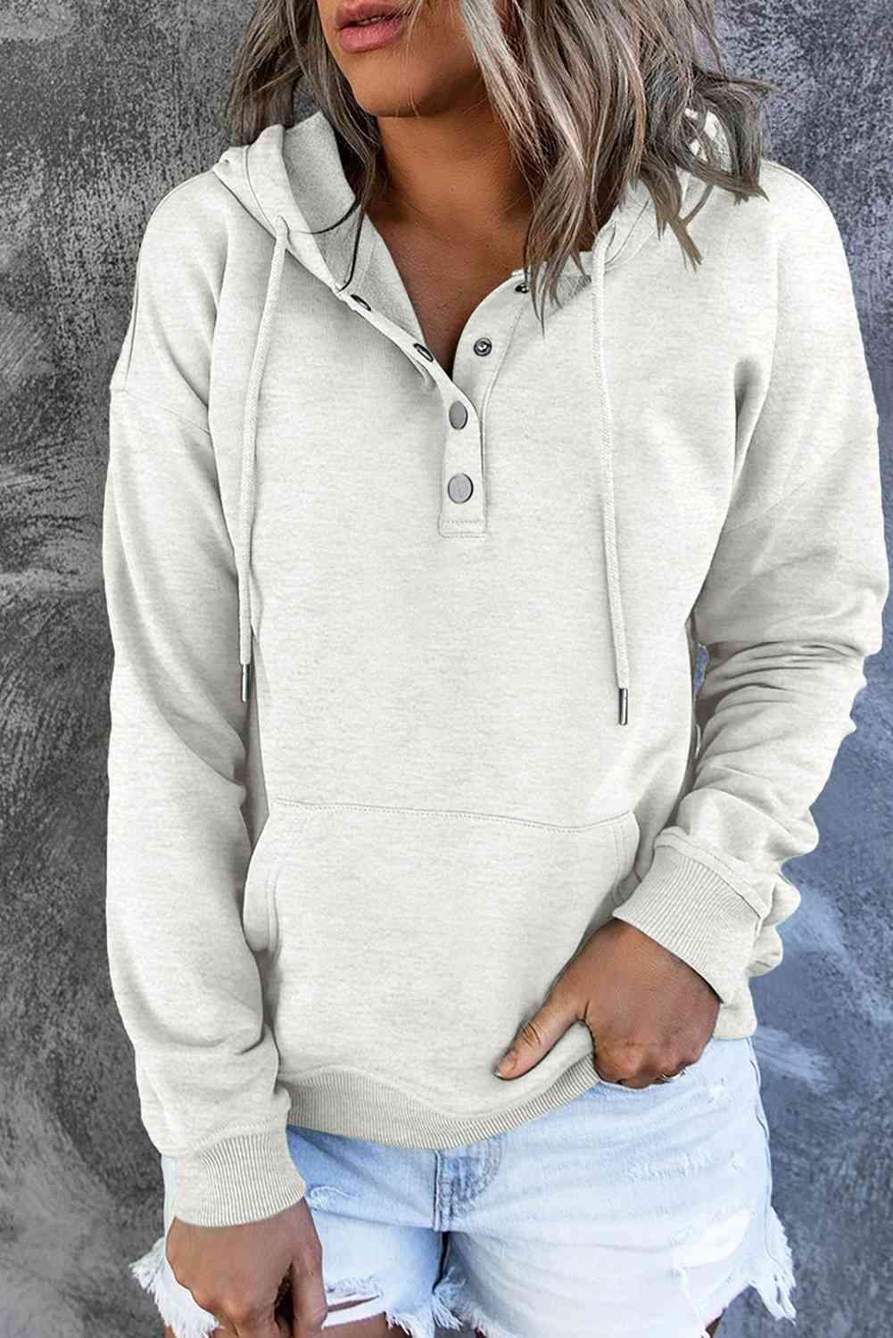 Dropped Shoulder Long Sleeve Hoodie with Pocket - Immenzive