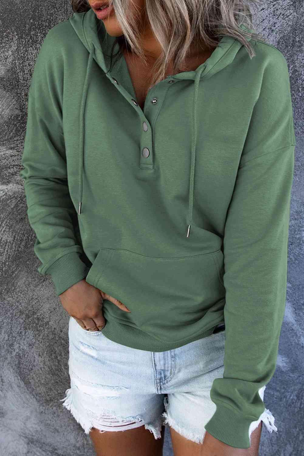 Dropped Shoulder Long Sleeve Hoodie with Pocket - Immenzive