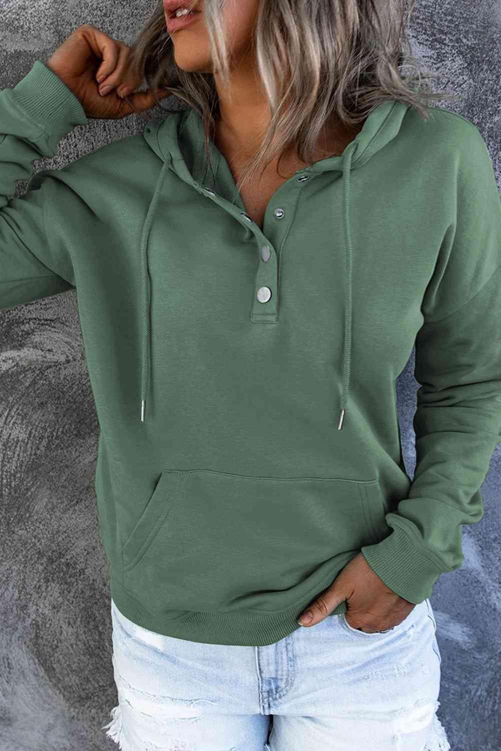 Dropped Shoulder Long Sleeve Hoodie with Pocket - Immenzive