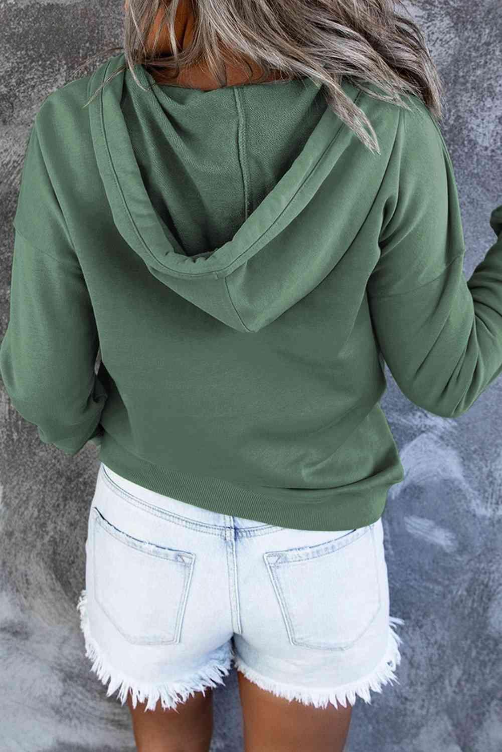 Dropped Shoulder Long Sleeve Hoodie with Pocket - Immenzive