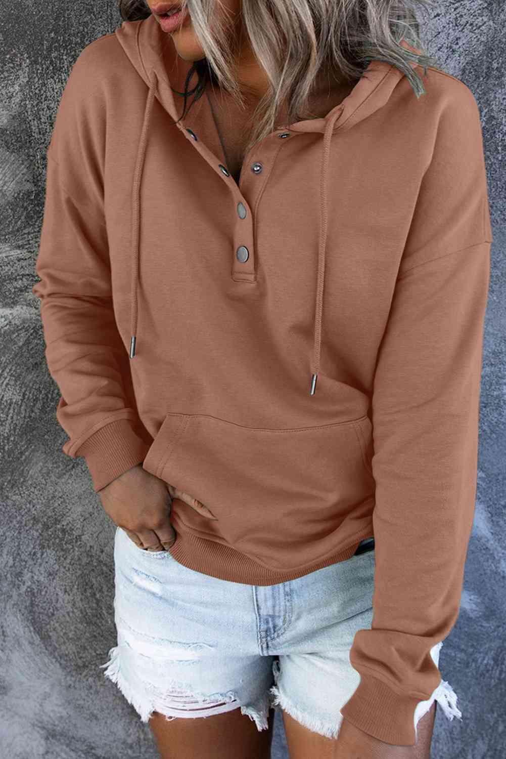 Dropped Shoulder Long Sleeve Hoodie with Pocket - Immenzive