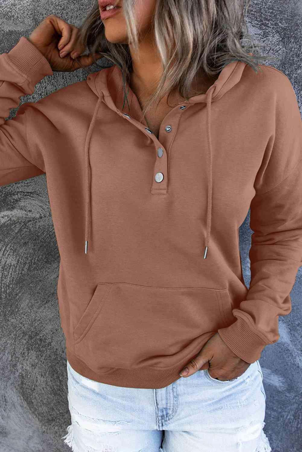 Dropped Shoulder Long Sleeve Hoodie with Pocket - Immenzive