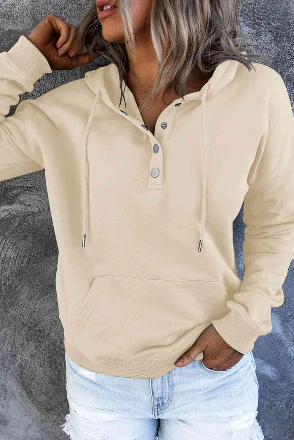 Dropped Shoulder Long Sleeve Hoodie with Pocket - Immenzive